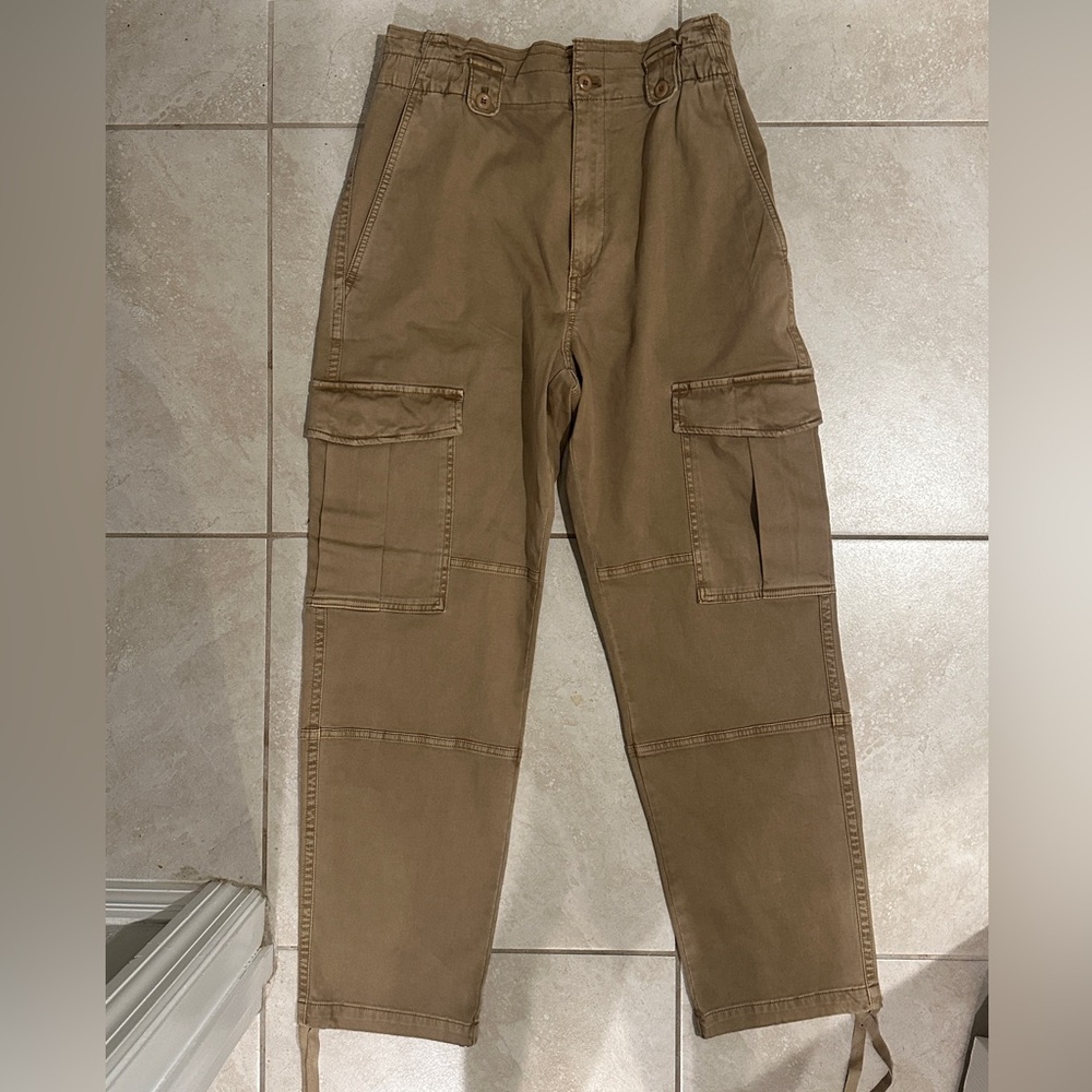 Banana Republic Lido Cargo Khaki Cotton Pants High Rise Paper Bag Waist